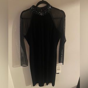 Jessica Howard Vintage Black Velvet Sheer Sleeve Beaded Sz 12 NYE Party Dress